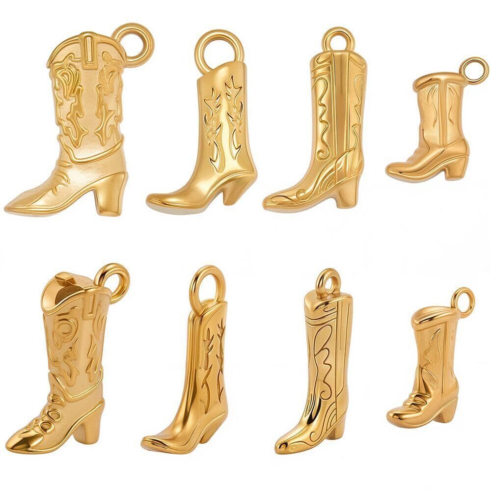 1945 8Pcs 4 Styles Cowboy Boots Charms 18K Gold Plated 304 Stainless Steel